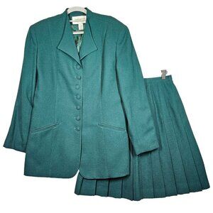 Jones New York skirt suit set Womens 14 Green school girl pleated skirt wool